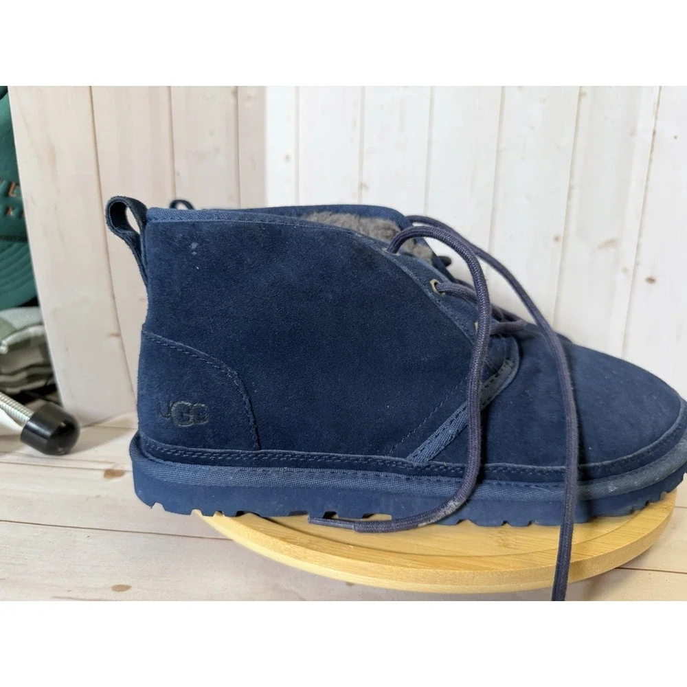 UGG Neumel Boots Mens Size 9 Blue Suede Shearling Chukka Ankle Lace Up